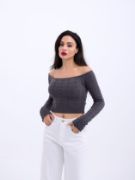42241 TRİKO KAYIK YAKA CROP-ANTRASİT resmi